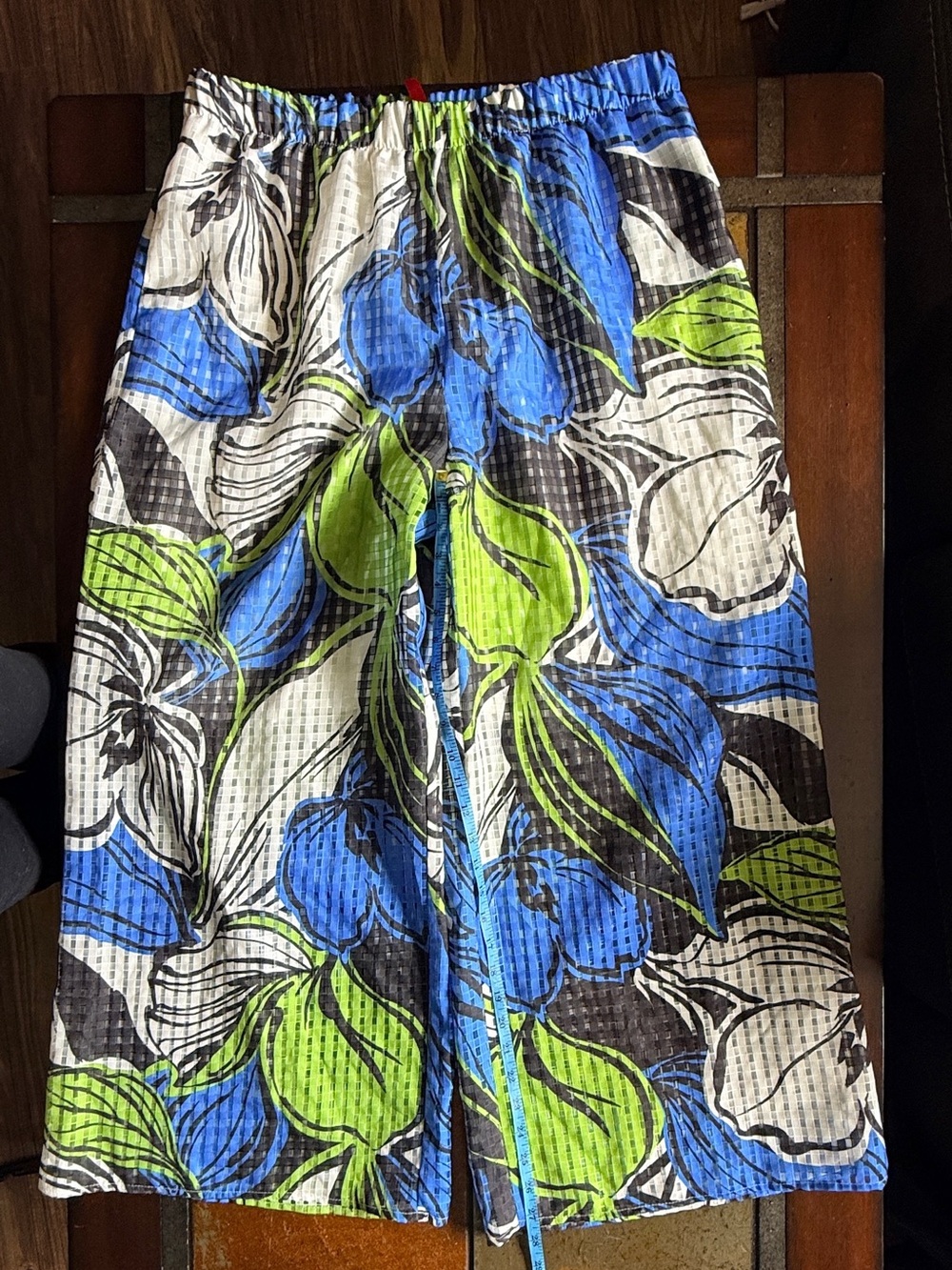 IC collection capri elastic waist 2xl blue green white flowy breathable cropped